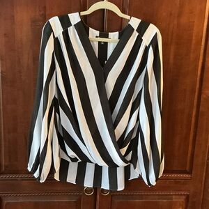 INC International Concepts Black and White Striped Blouse